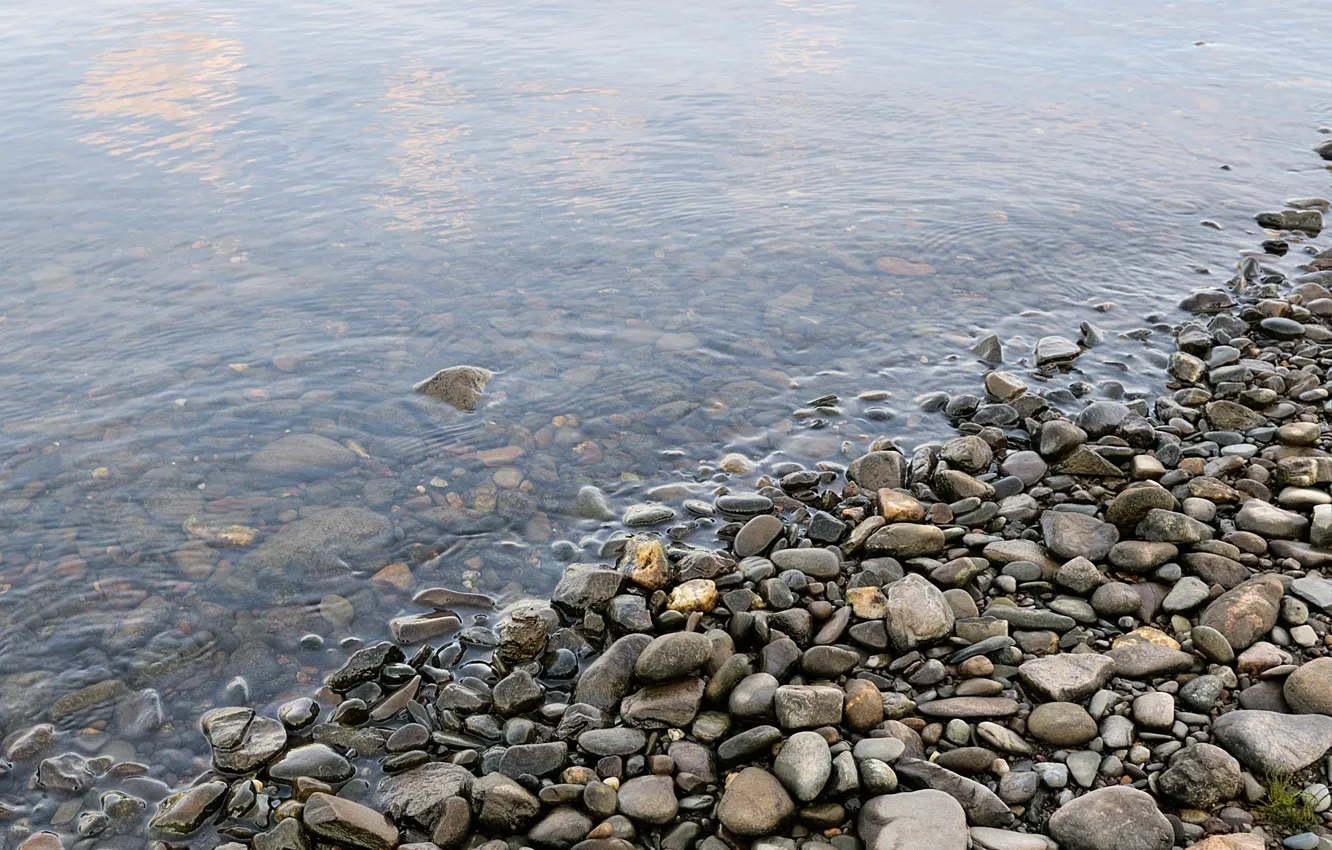 Фото обои вода, галька, берег, Камни