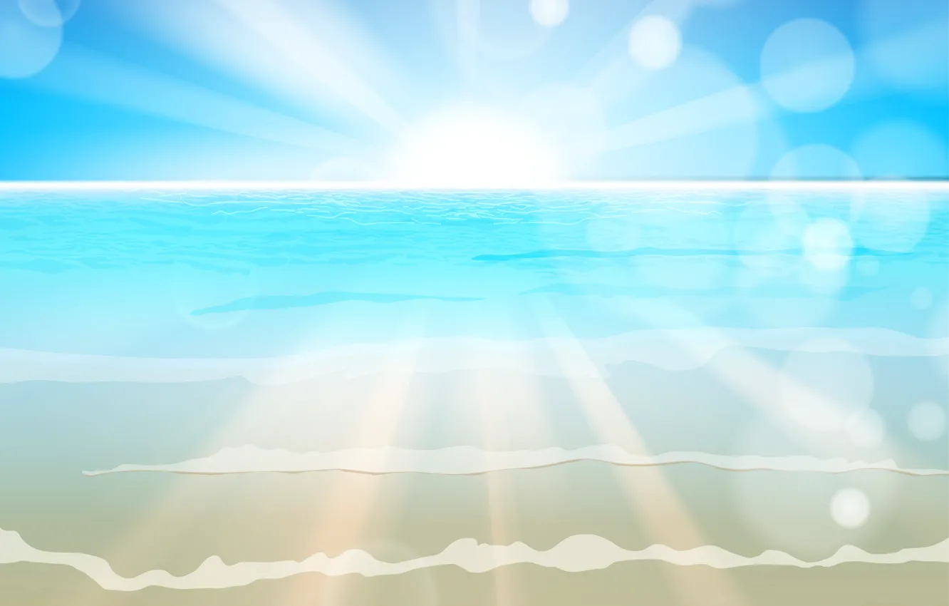 Фото обои море, волны, waves, sea, солнечные лучи, sun