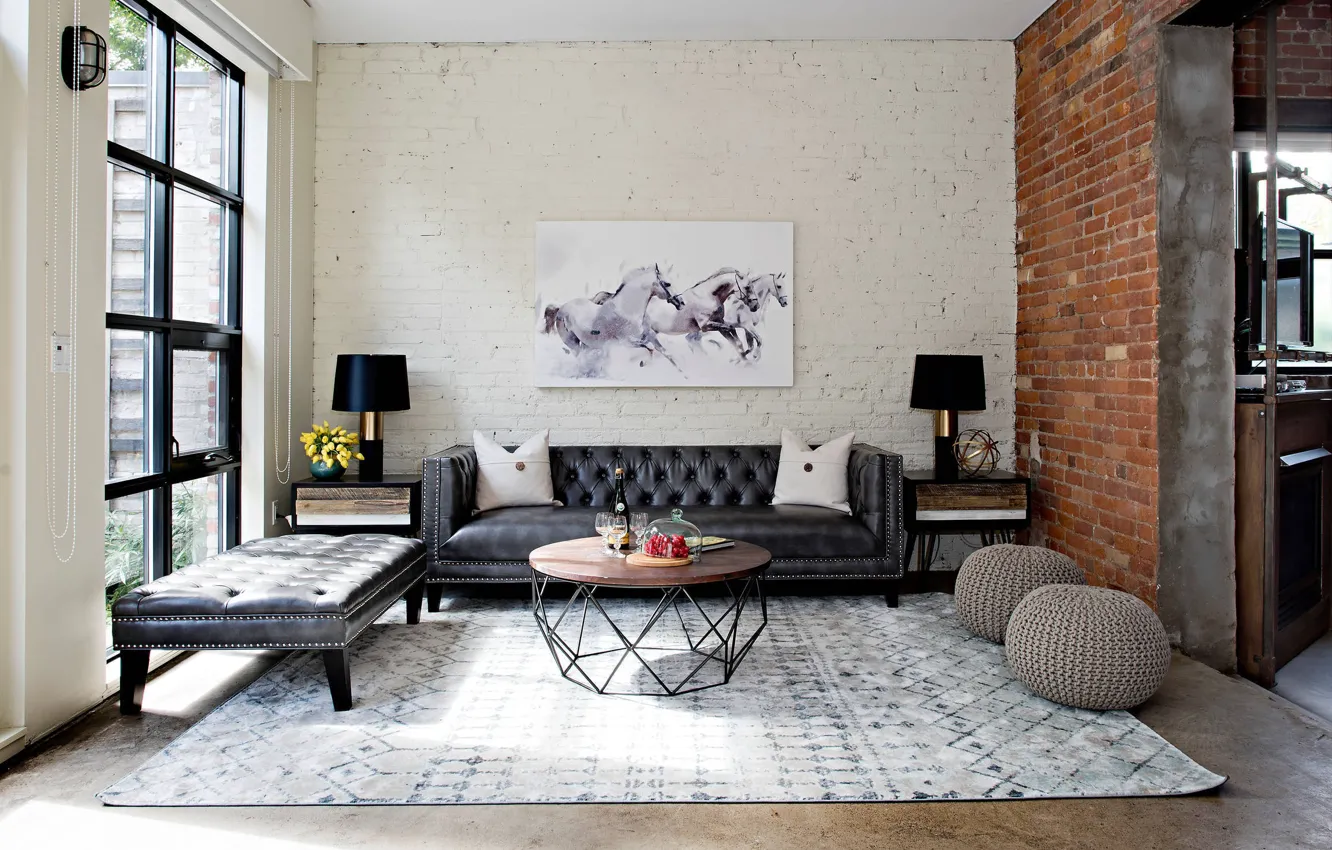 Фото обои дизайн, комната, интерьер, Канада, Торонто, гостиная, стиль лофт, Toronto Loft