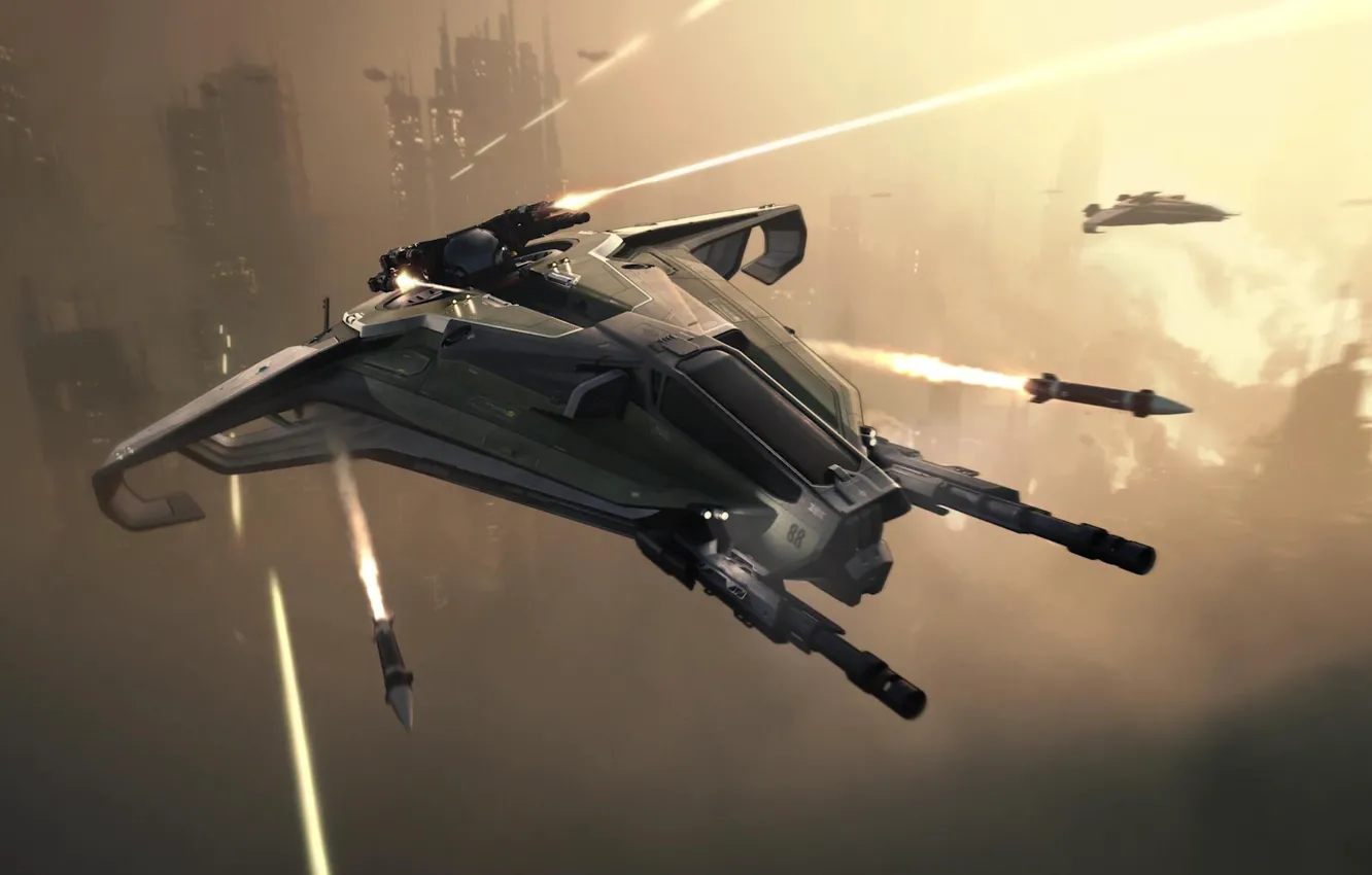 Фото обои полет, звездолет, Star Citizen, Anvil Hurricane
