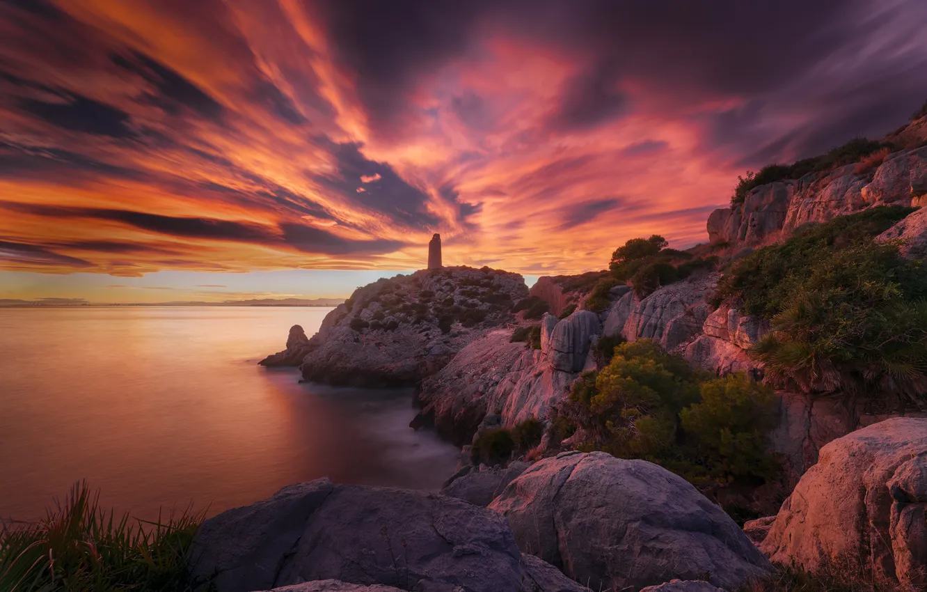 Фото обои море, закат, скалы, побережье, Испания, Spain, Valencia, Валенсия