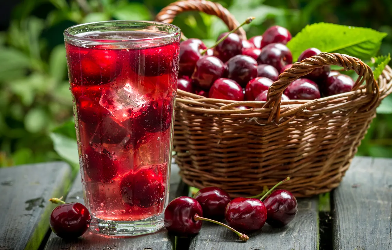 Фото обои напиток, фрукты, корзинка, черешня, fruit, cherry, drink, basket