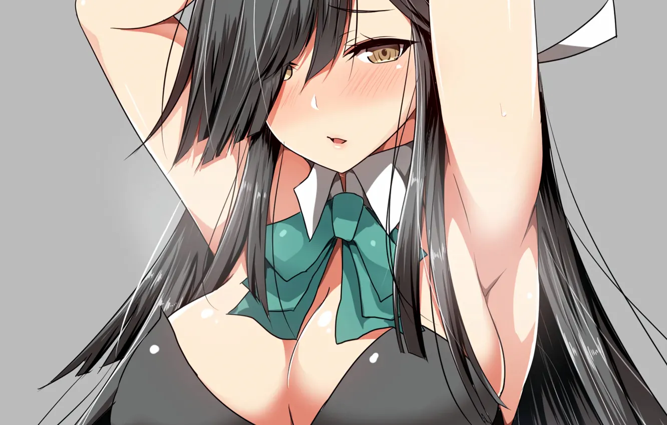 Фото обои girl, sexy, cleavage, long hair, brown eyes, boobs, anime, beautiful