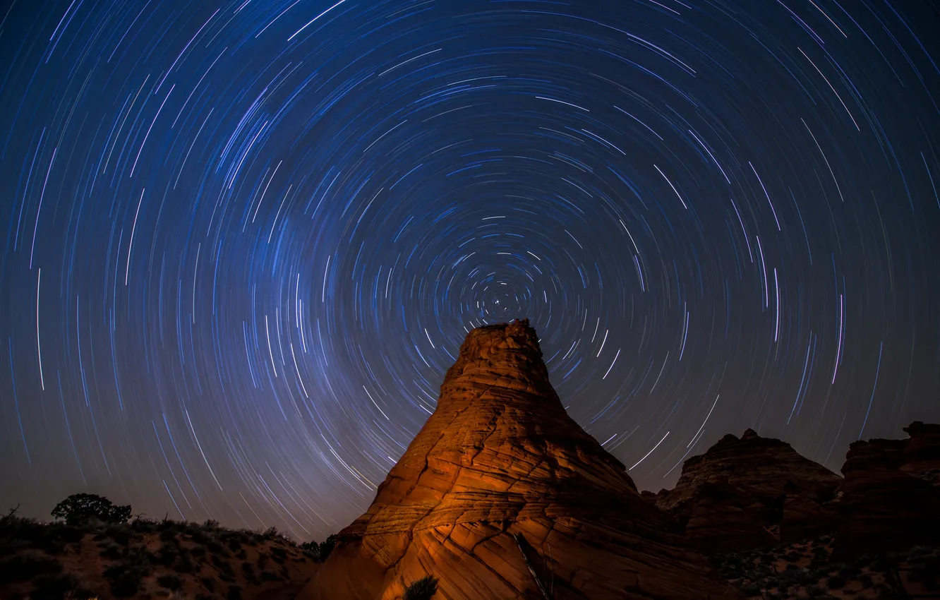 Фото обои космос, звезды, Соединенные Штаты, Пау Отверстие, Южная Койот Бют Vermilion скалы Национальный памятник, длинные выдержки