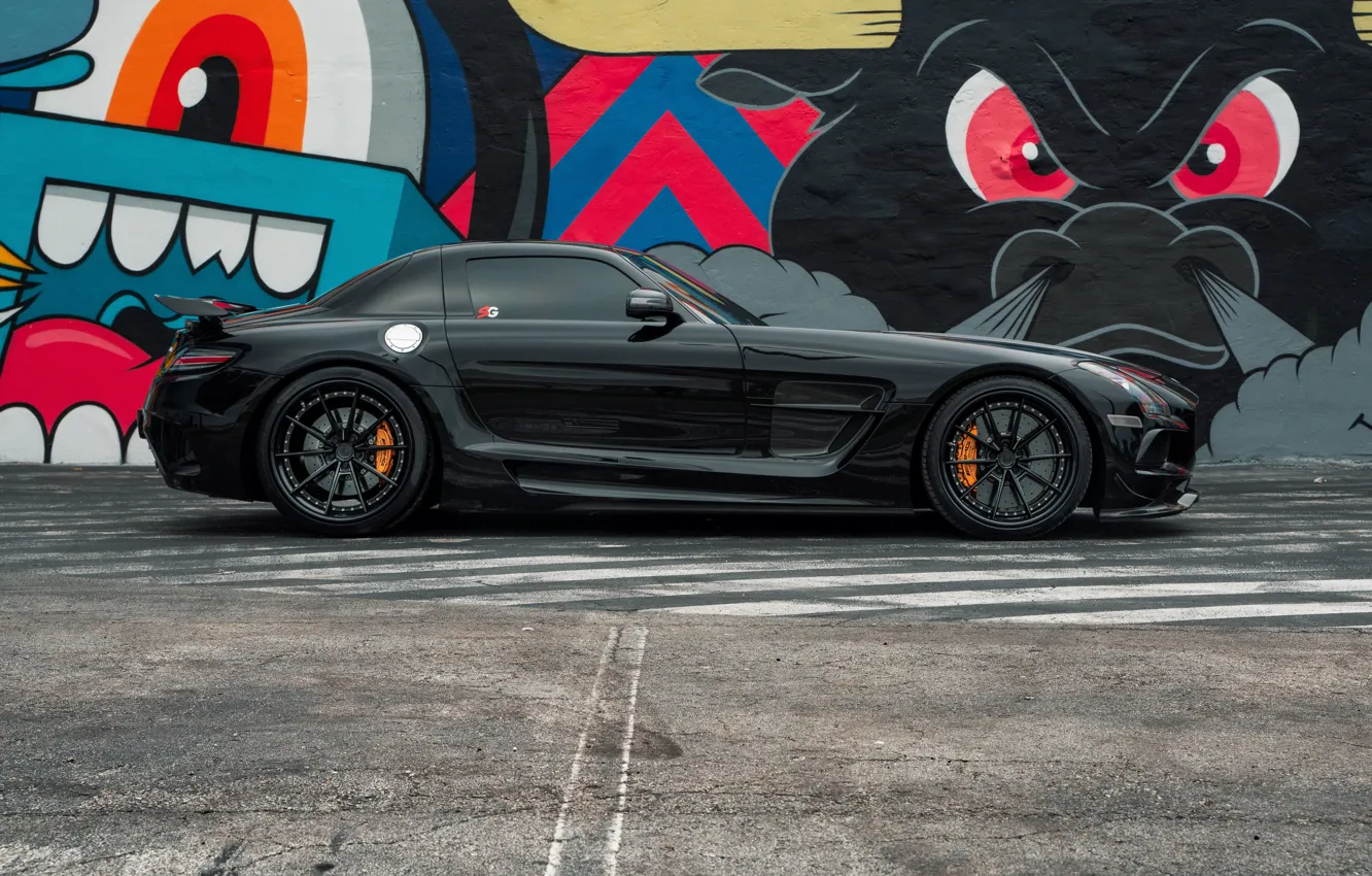 Фото обои Mercedes-Benz, Mercedes, SLS AMG, AMG, Black, Graffiti, Side