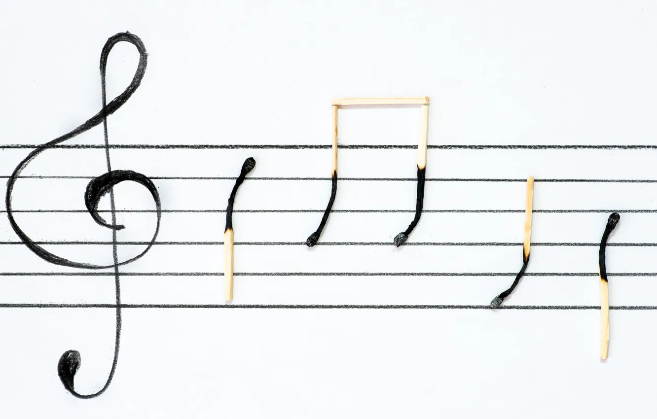 Фото обои ноты, спички, знаки, скрипичный ключ, нотный стан