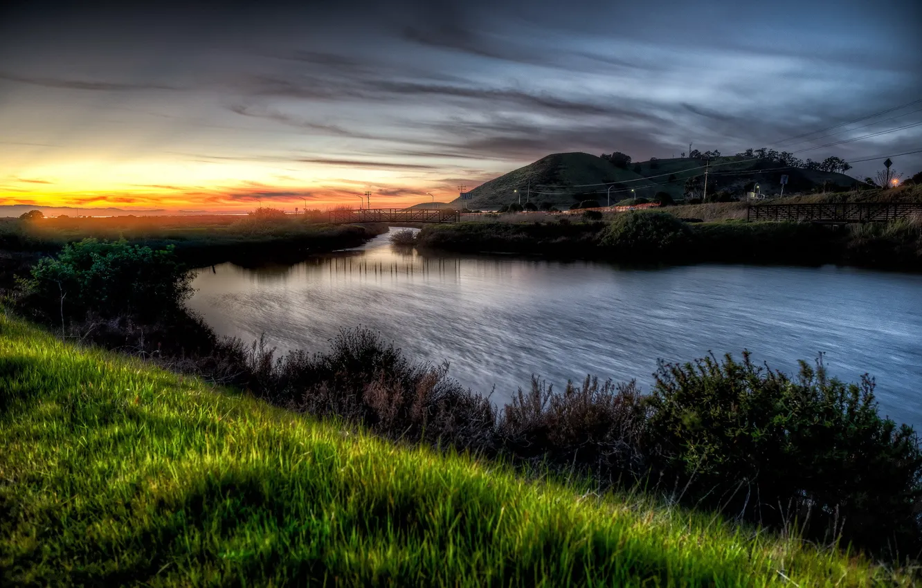 Фото обои пейзаж, закат, река