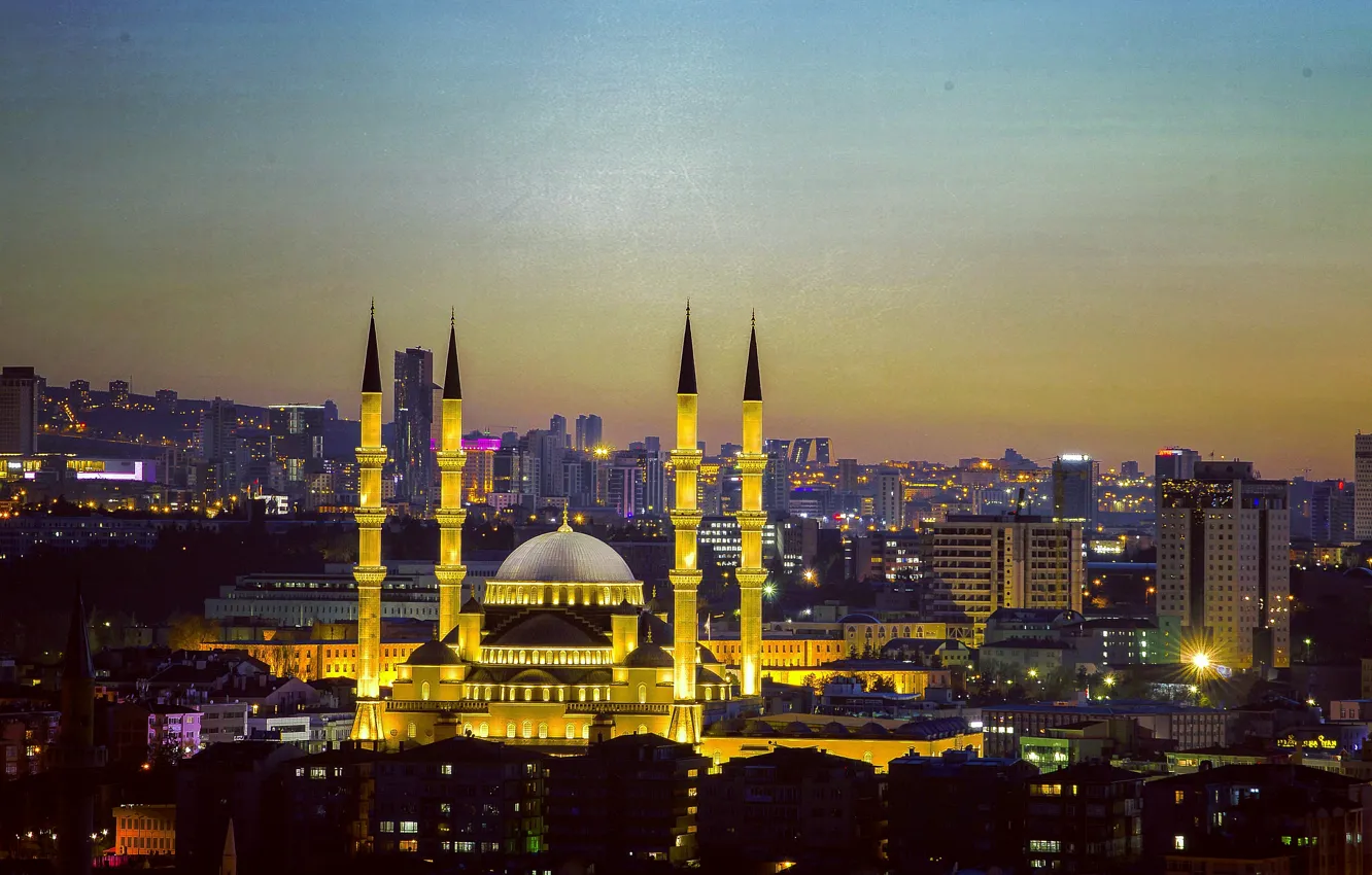 Фото обои ночь, Турция, night, Turkey, Ankara, Анкара, Мечеть Коджатепе, Kocatepe Mosque