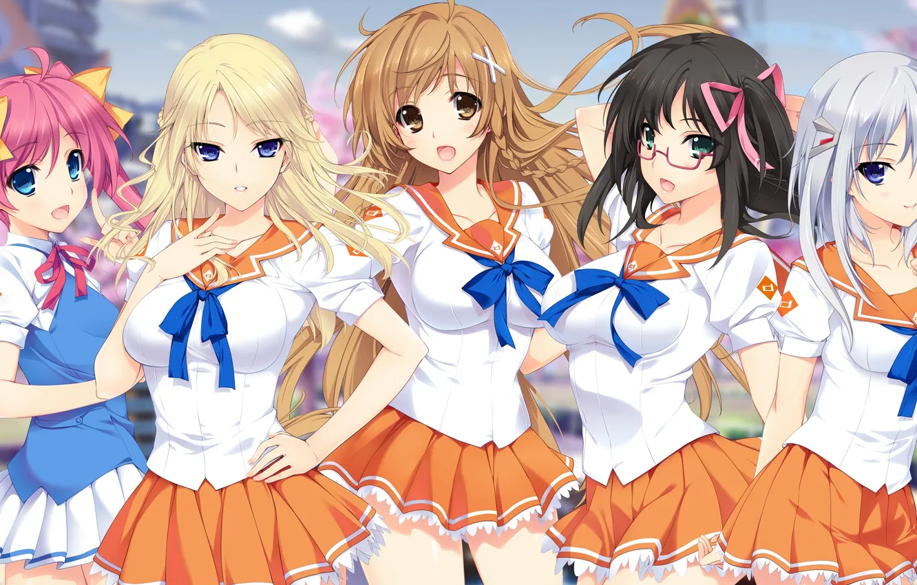 Фото обои взгляд, девушка, улыбка, форма, жест, art, iizuki tasuku, suenaga mirai