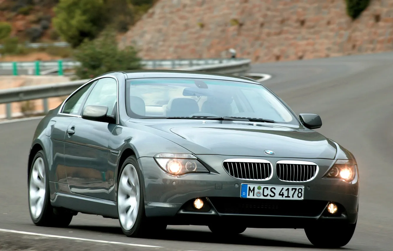 Фото обои дорога, серый, скорость, поворот, BMW, шоссе, БМВ, E63