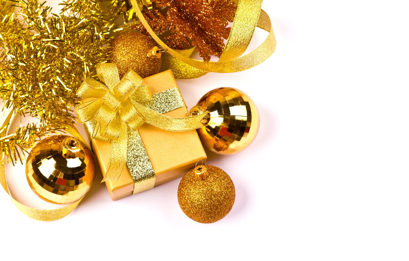 Фото обои праздник, golden, Christmas, balls, color, gift