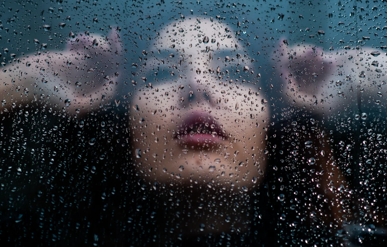 Фото обои Girl, Glass, Water, Wet, Drops, Sight