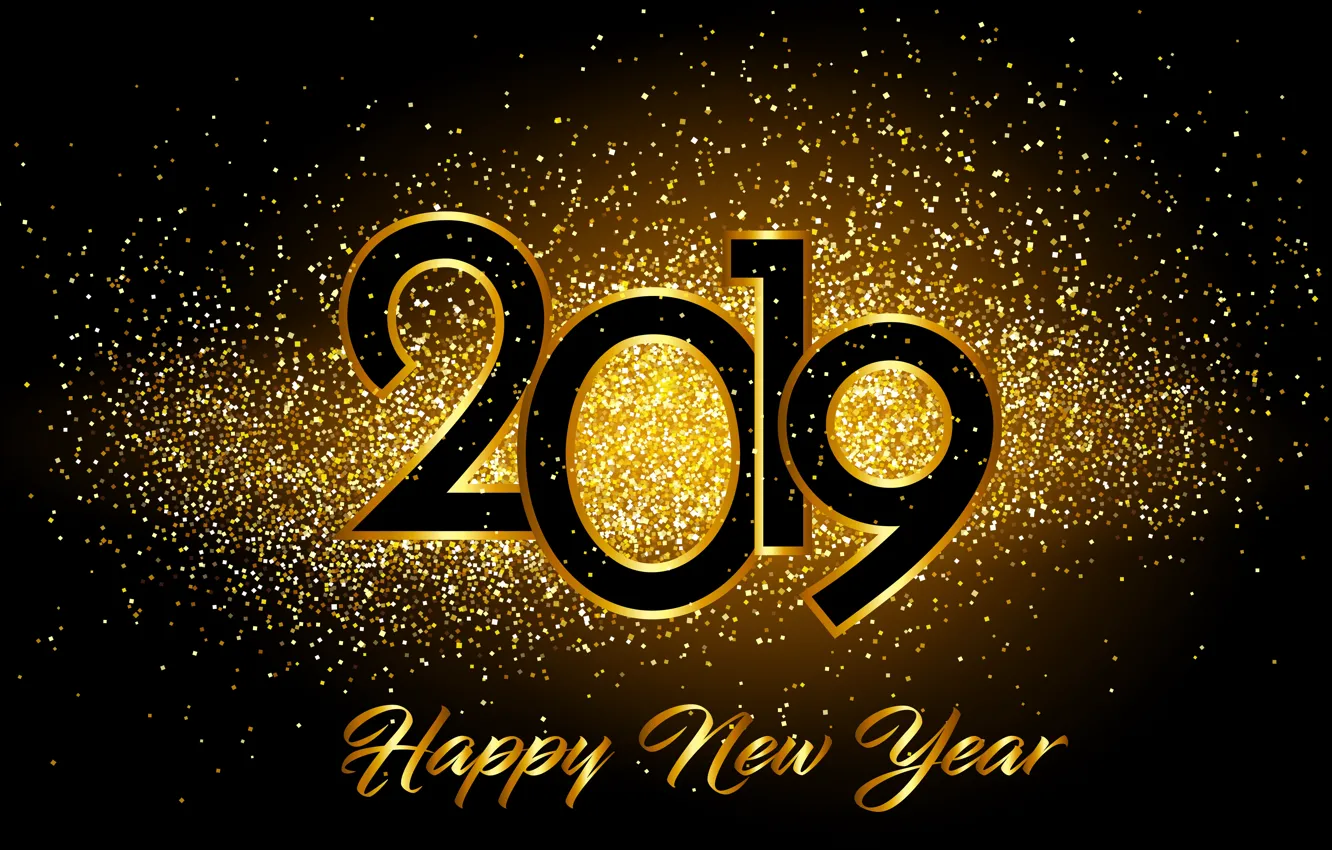 Фото обои золото, Новый Год, цифры, golden, черный фон, black, background, New Year