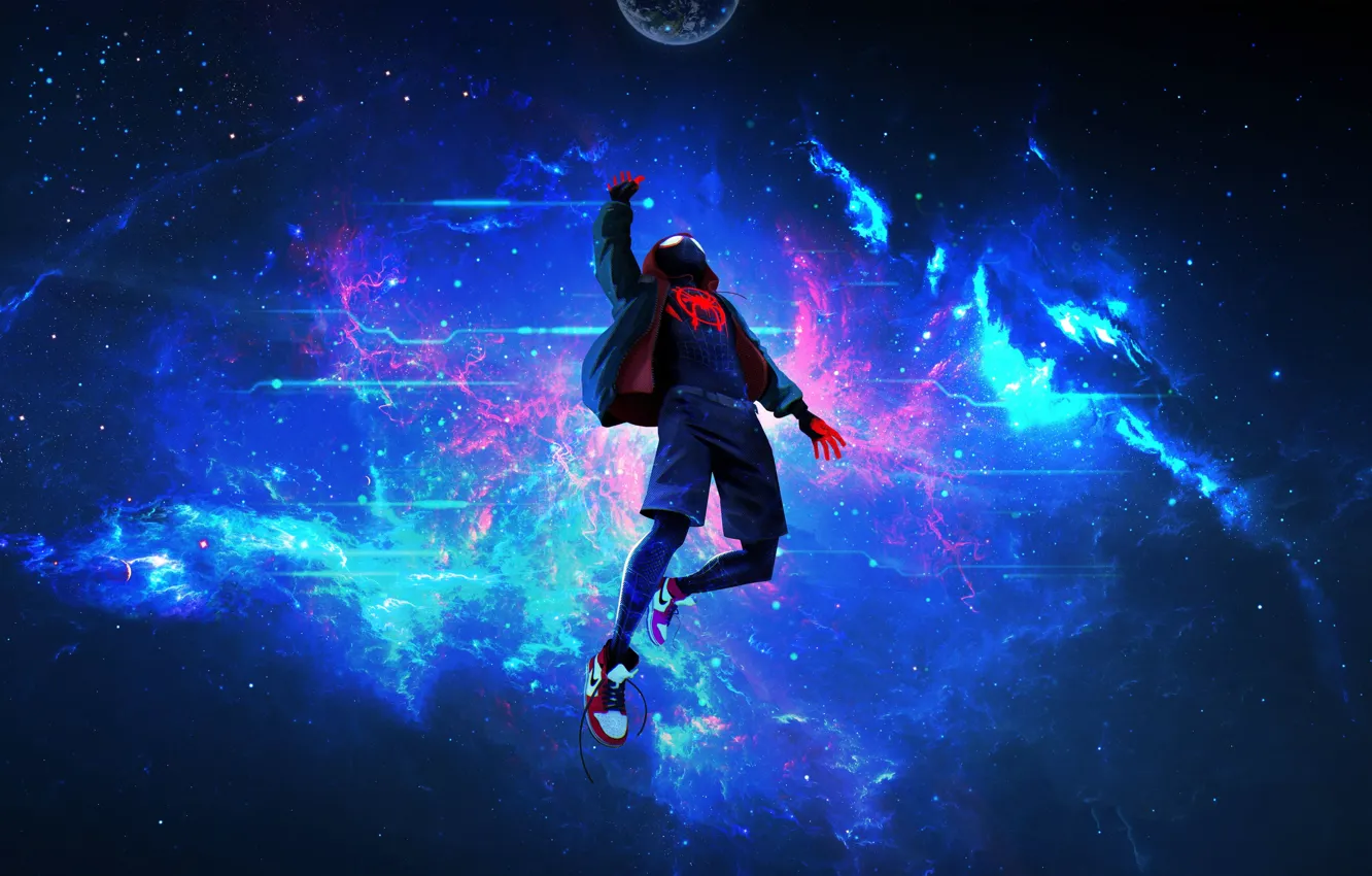 Фото обои Spiderman, Miles Morales, Desctop wallpaper, Spiderman into the spiderverse, Marvel Cinematic Universe