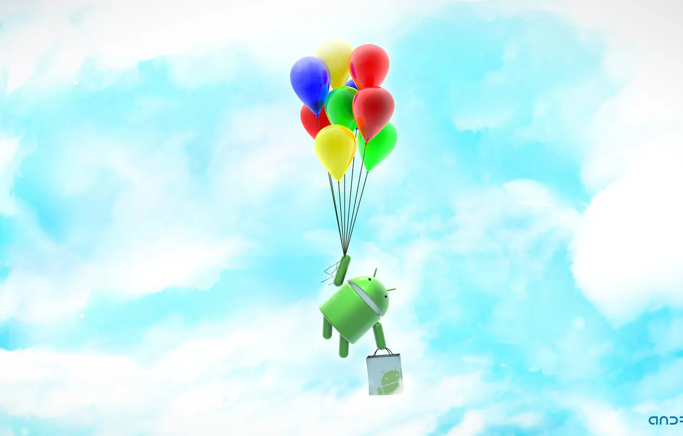 Фото обои green, robot, ANDROID, balloons, os android