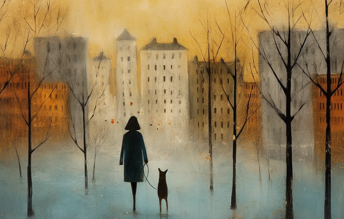 Фото обои город, рисунок, силуэт, Martin Sercombe