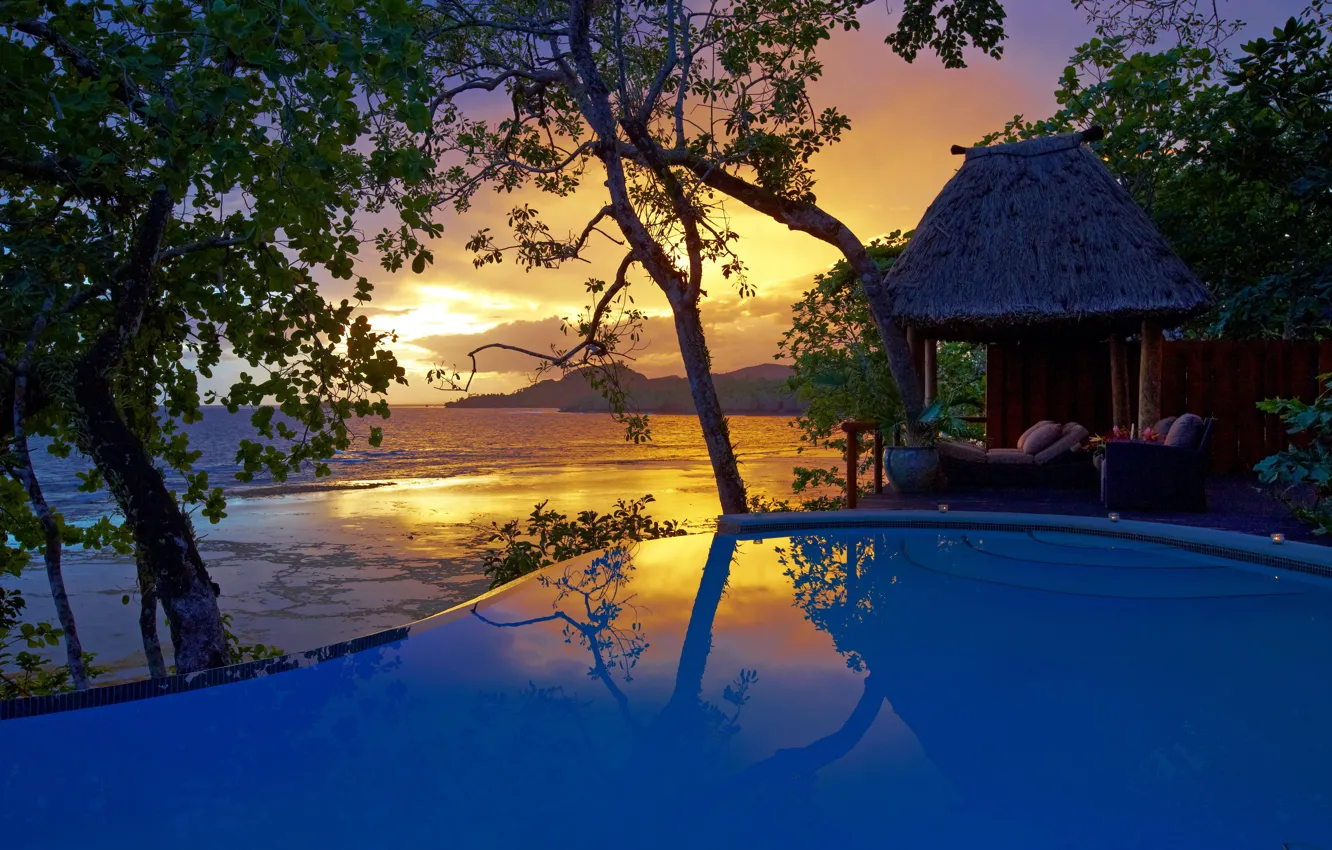 Фото обои океан, вечер, бассейн, отель