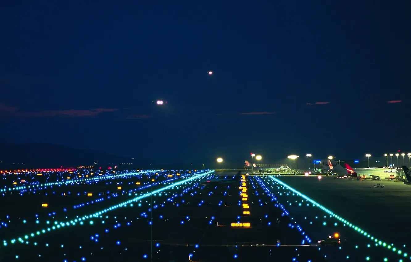 Фото обои Огни, Взлетная Полоса, Аэропорт