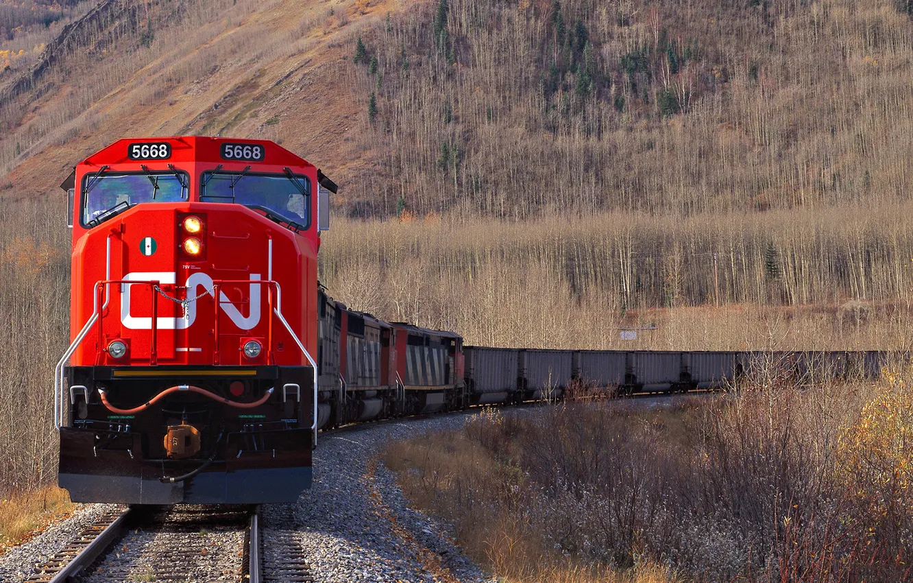 Фото обои осень, горы, поезд, локомотив, состав