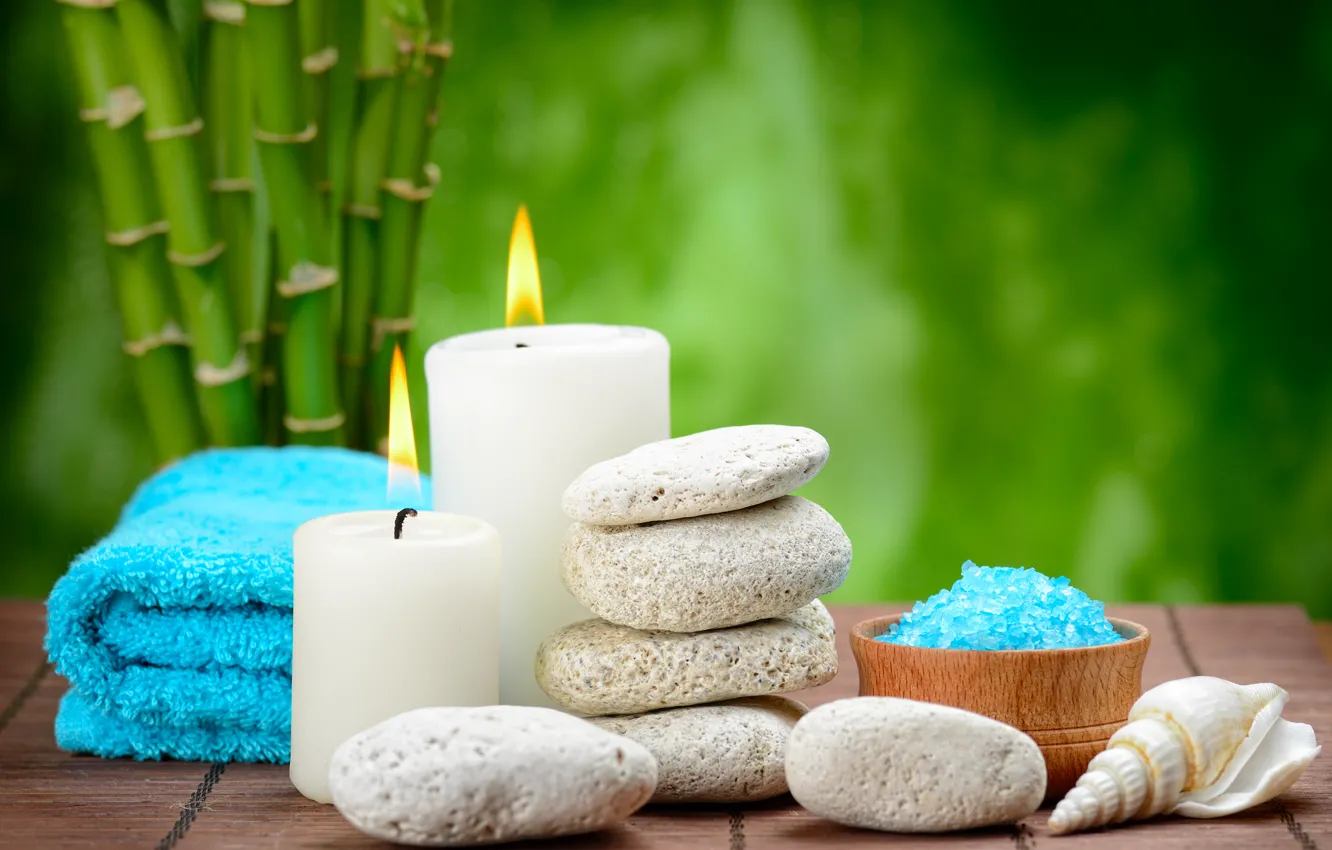 Фото обои камни, спа, stones, bamboo, candles, spa, salt, zen