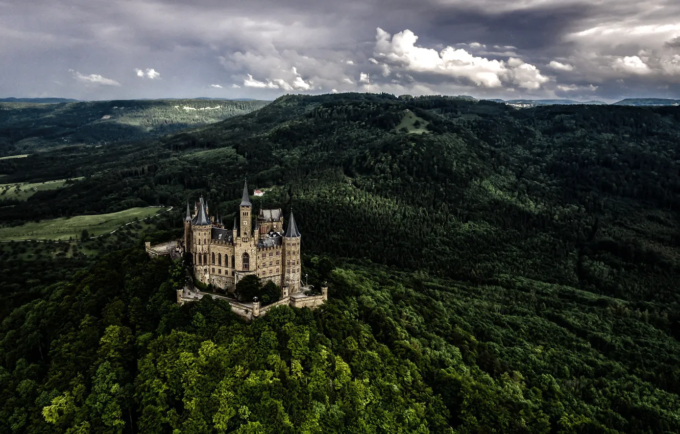 Фото обои лес, горы, замок, Германия, Гогенцоллерн, Баден-Вюртемберг