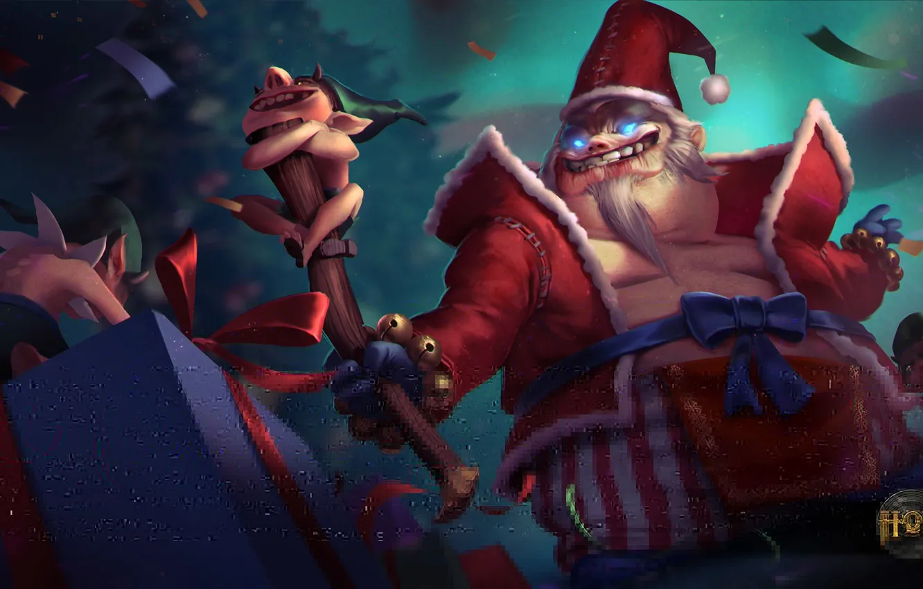 Фото обои праздник, подарок, новый год, жезл, Heroes of Newerth, King, Bad Santa, King Klaus