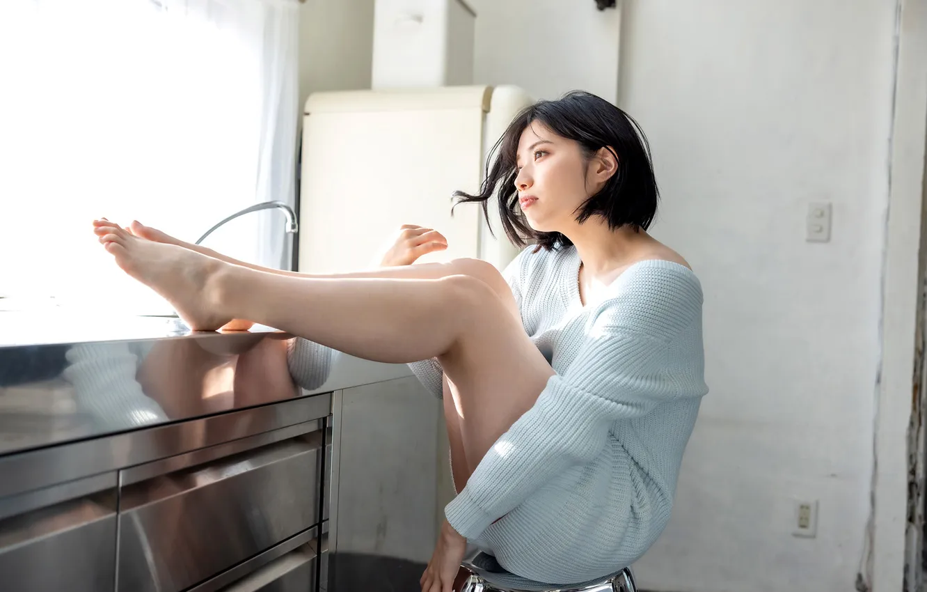 Фото обои Beautiful, Asian, Model, Woman, Chair, Pretty, Window, Japanese