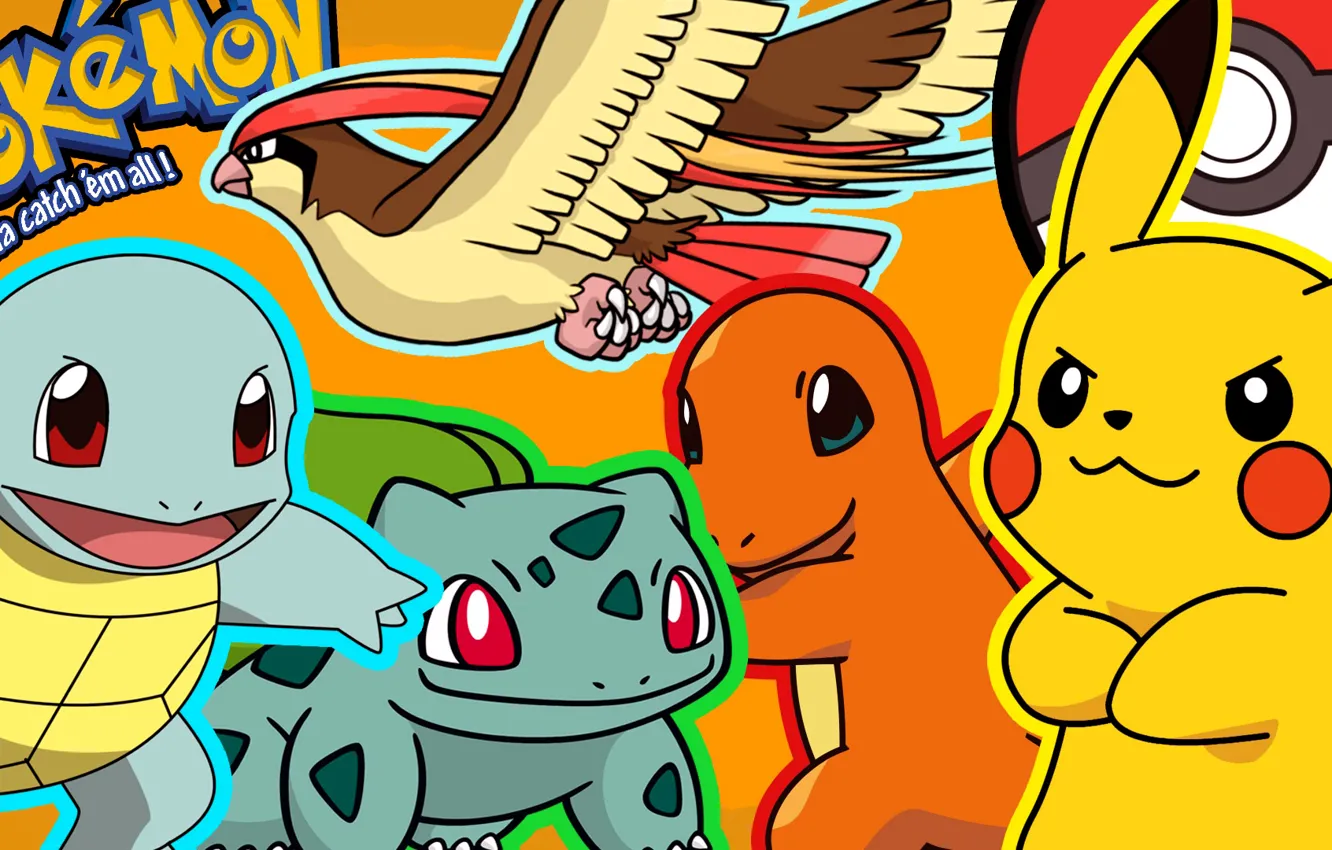 Фото обои пикачу, покемон, pokemon, pikachu, bulbasaur, squirtle, сквиртл, чармандер