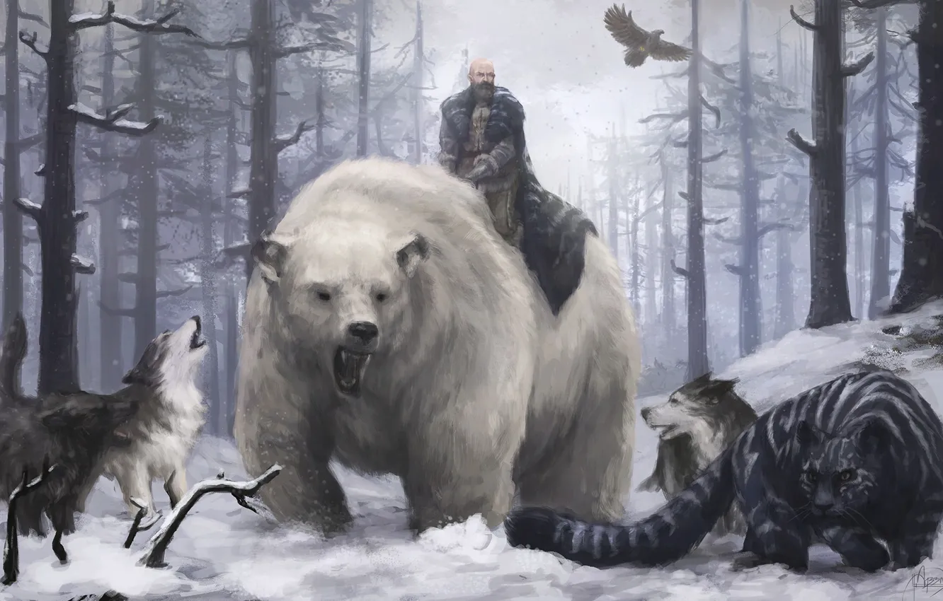Фото обои Eagle, Stalker, Blizzard, bear, neko, snow, wolf, A Song of Ice and Fire