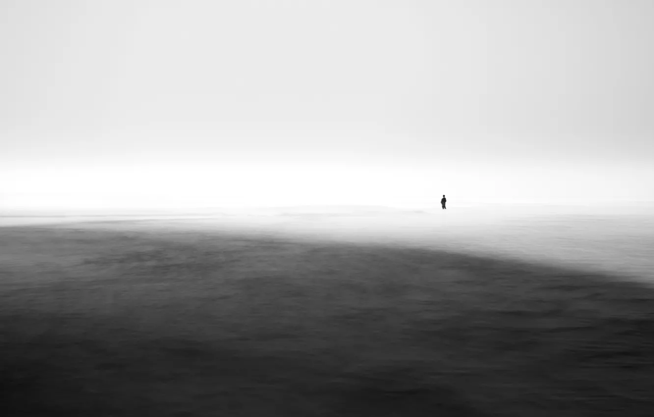 Фото обои море, туман, человек