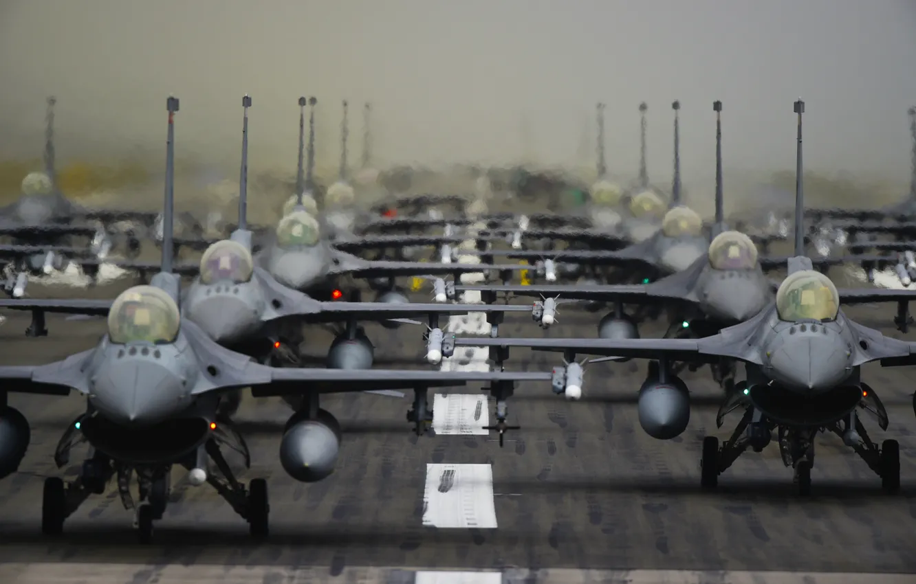 Фото обои ВВС США, General Dynamics F-16 Fighting Falcon, истребитель четвёртого поколения, американский многофункциональный лёгкий