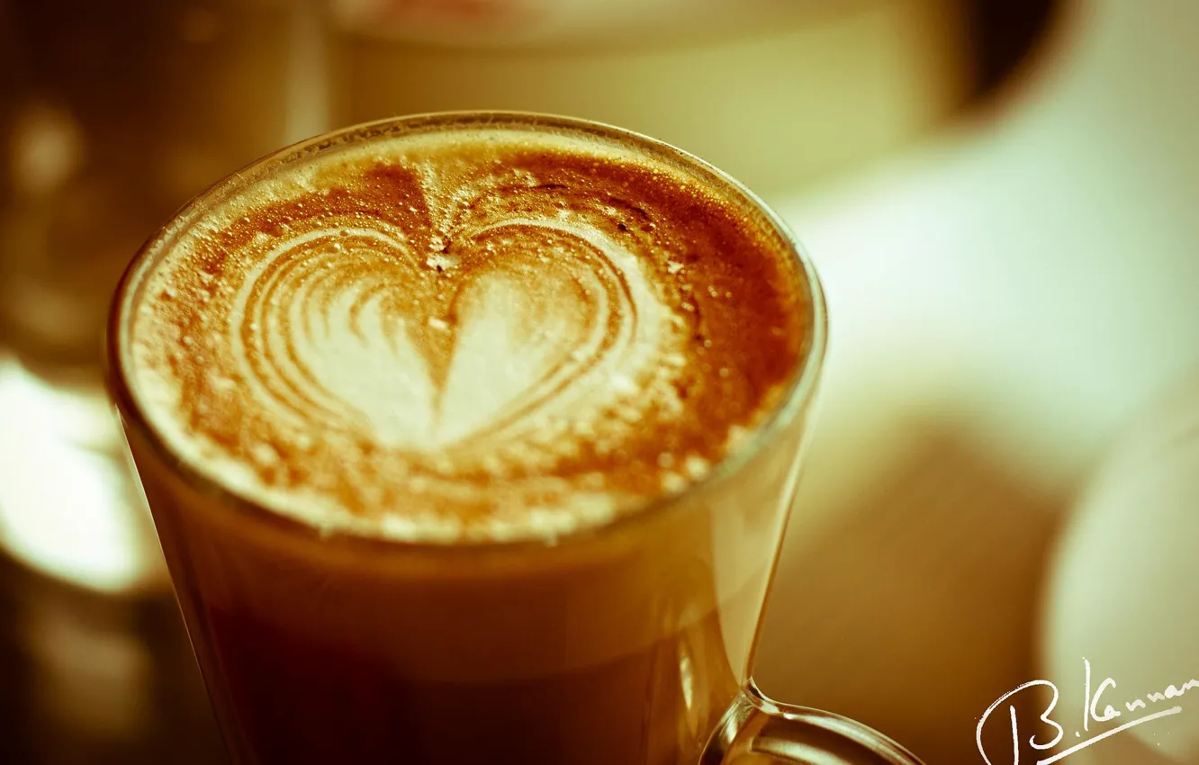 Фото обои сердце, кофе, чашка