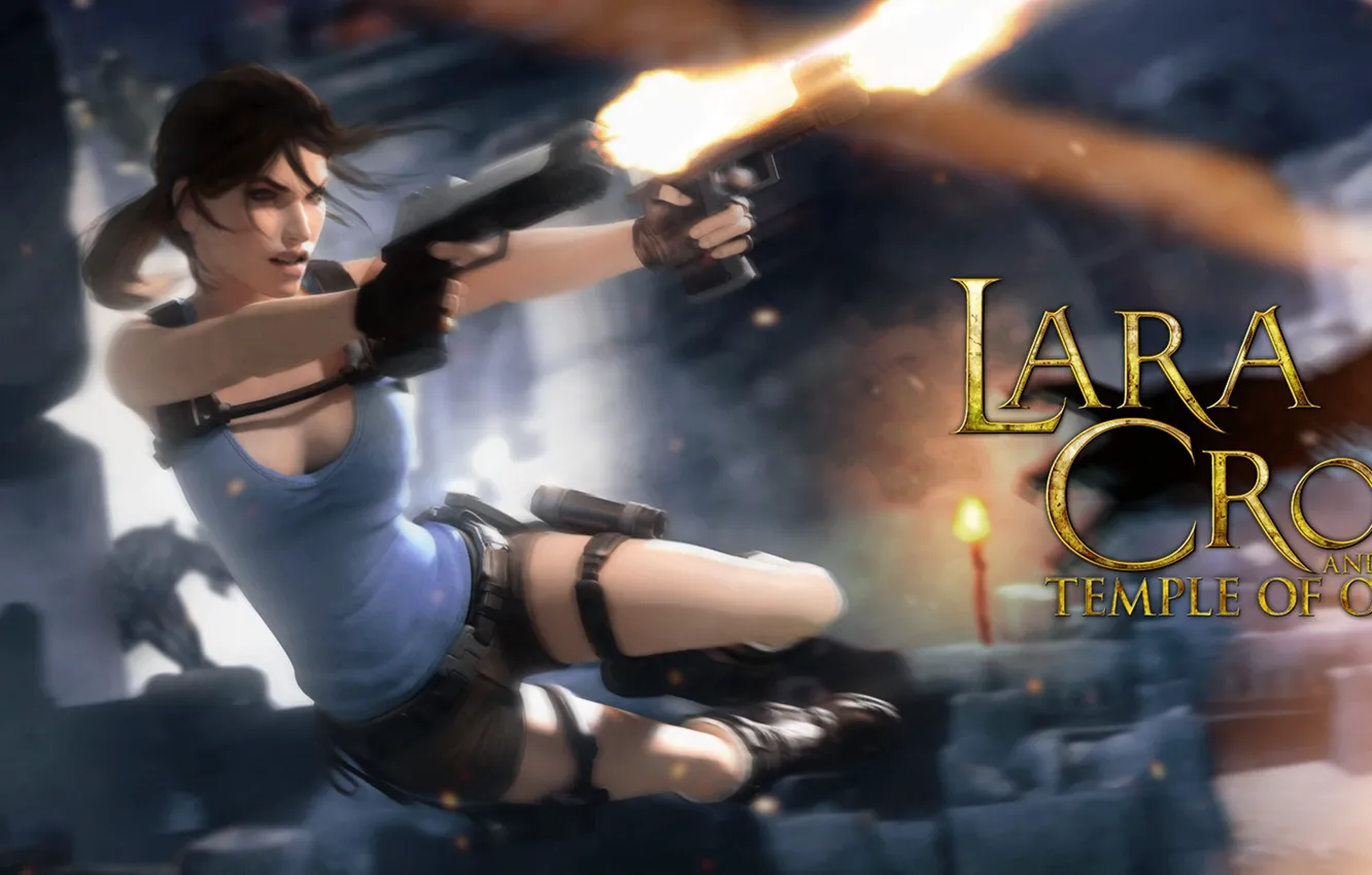 Фото обои девушка, прыжок, пистолеты, lara croft, tomb raider, Lara Croft and the Temple of Osiris, temple …