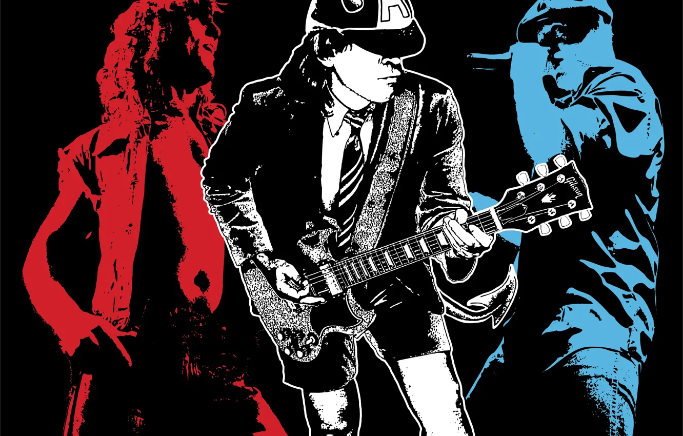 Фото обои белый, синий, красный, чёрный, рок, AC/DC