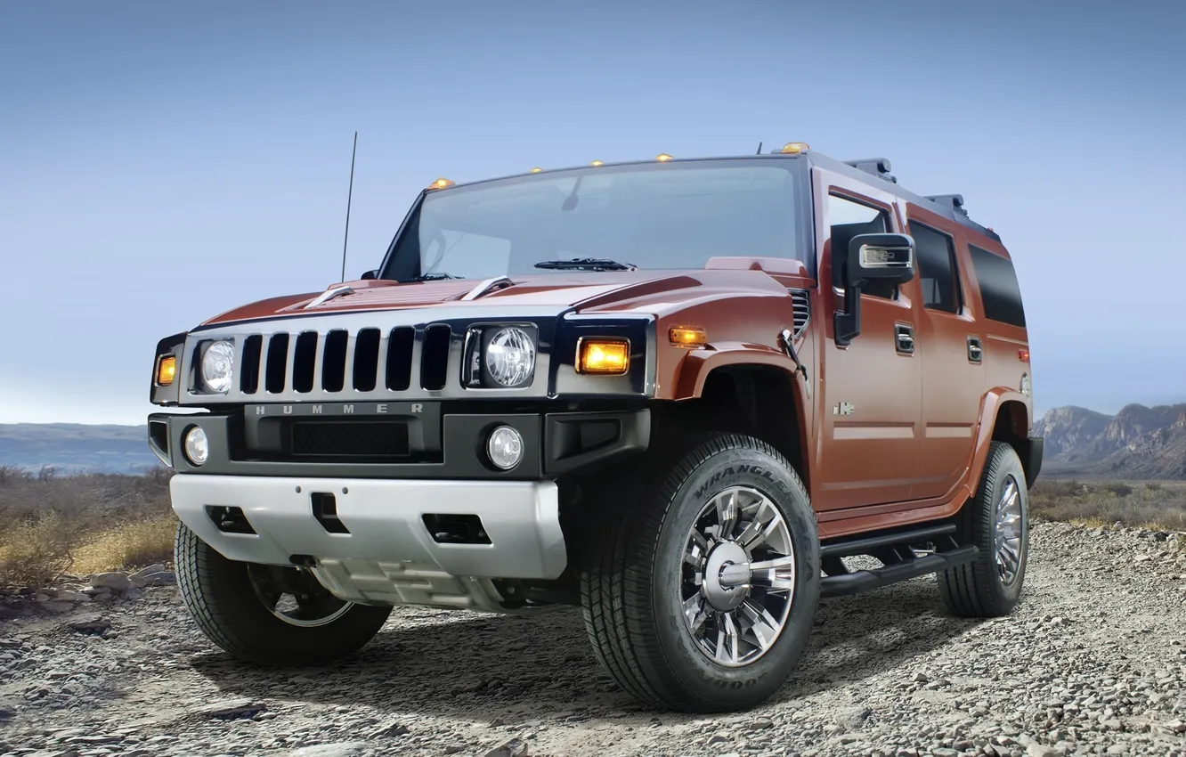 Фото обои красный, степь, Hummer