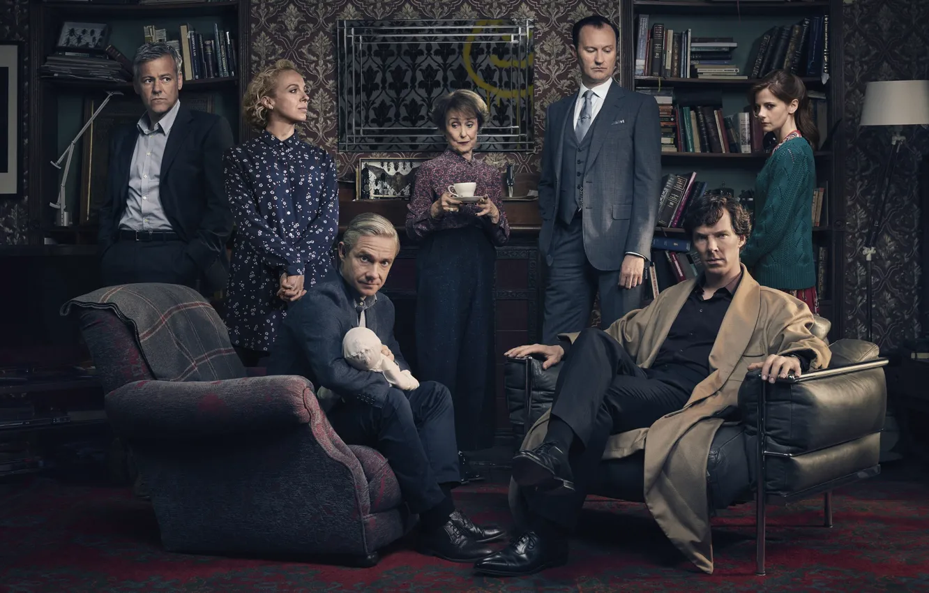 Фото обои фон, ребёнок, персонажи, Мартин Фримен, Бенедикт Камбербэтч, Benedict Cumberbatch, Sherlock, Марк Гэтисс
