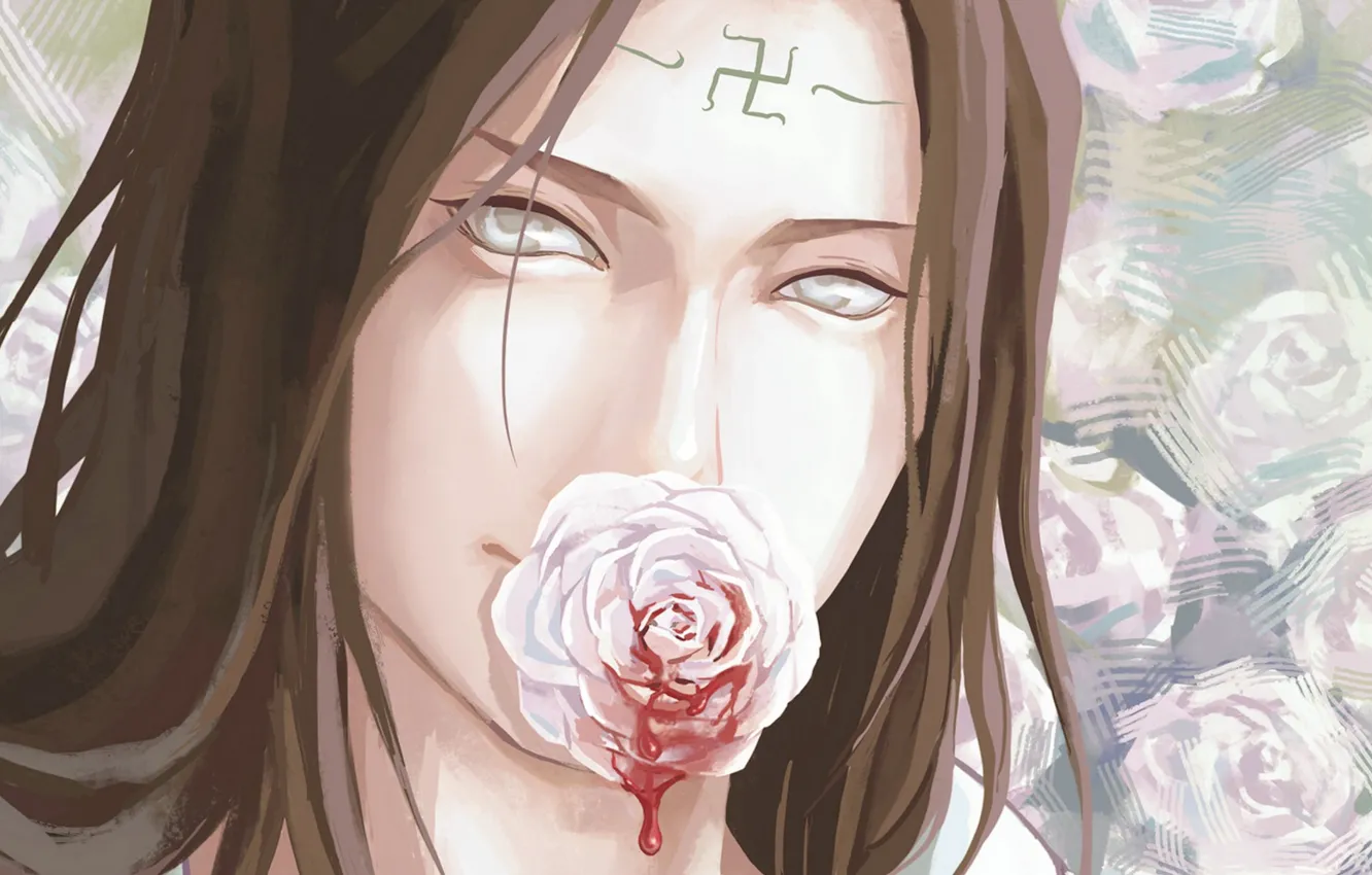 Фото обои взгляд, кровь, роза, розы, парень, Наруто, Naruto, Неджи Хьюго