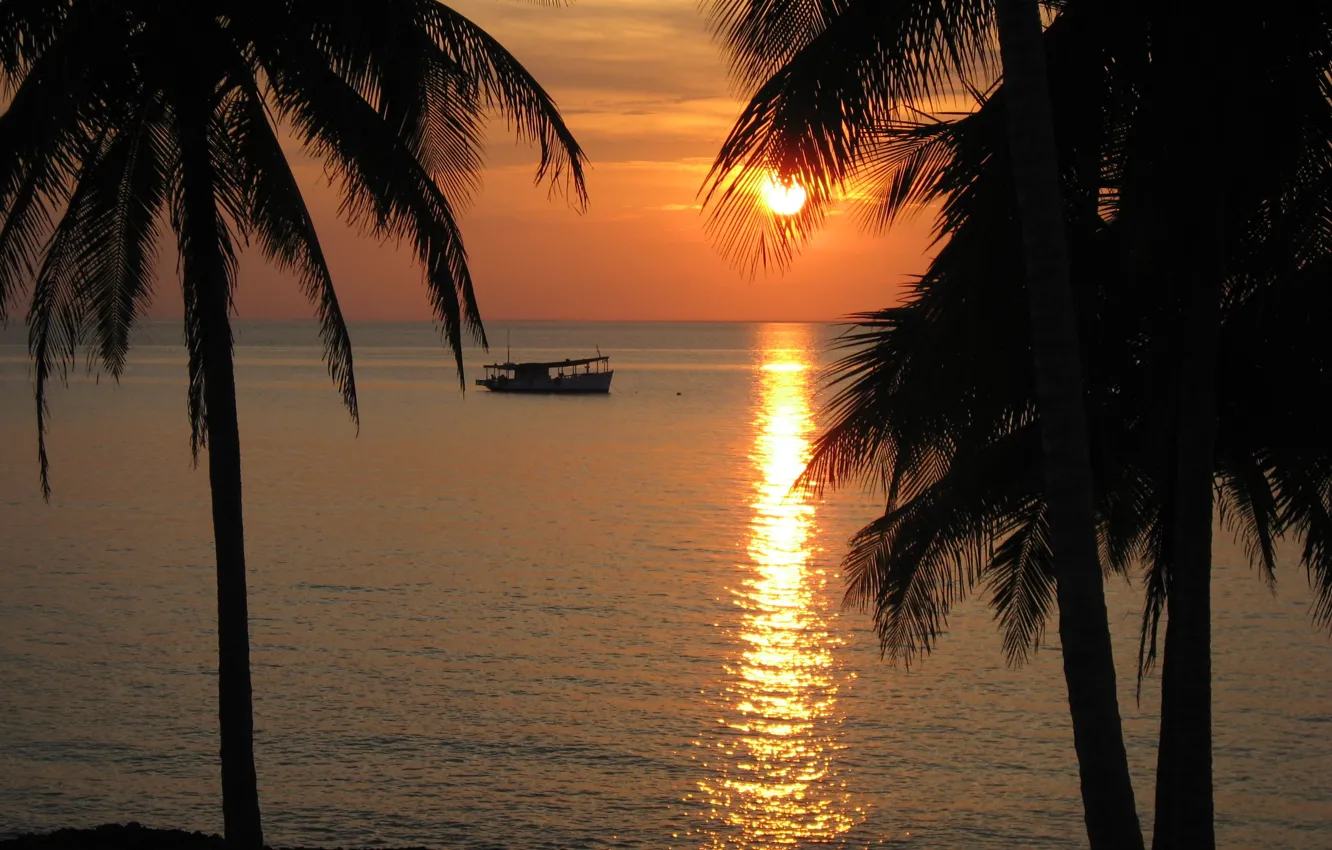 Фото обои Закат, Море, Пляж, Пальмы, Beach, Sunset, Куба, Cuba