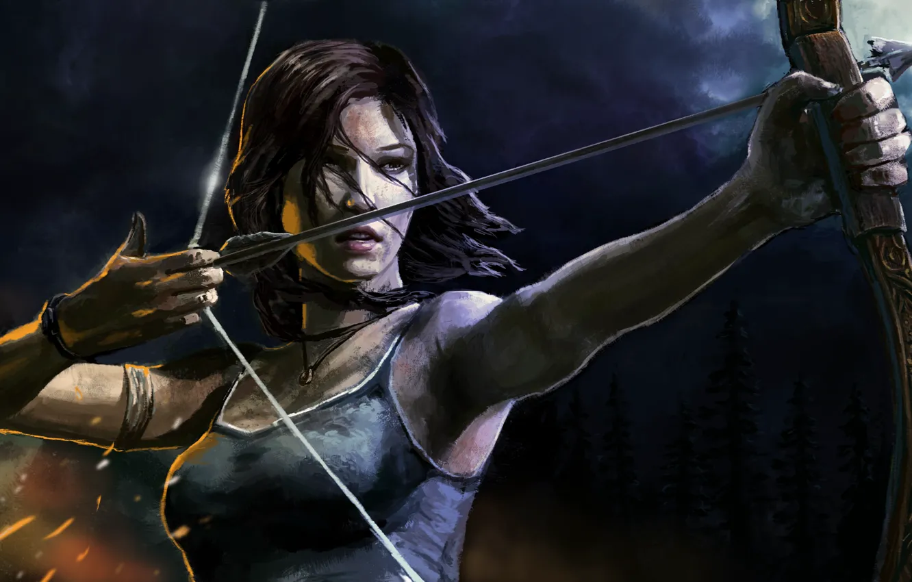Фото обои лук, арт, стрела, Tomb Raider, Лара Крофт, Lara Croft