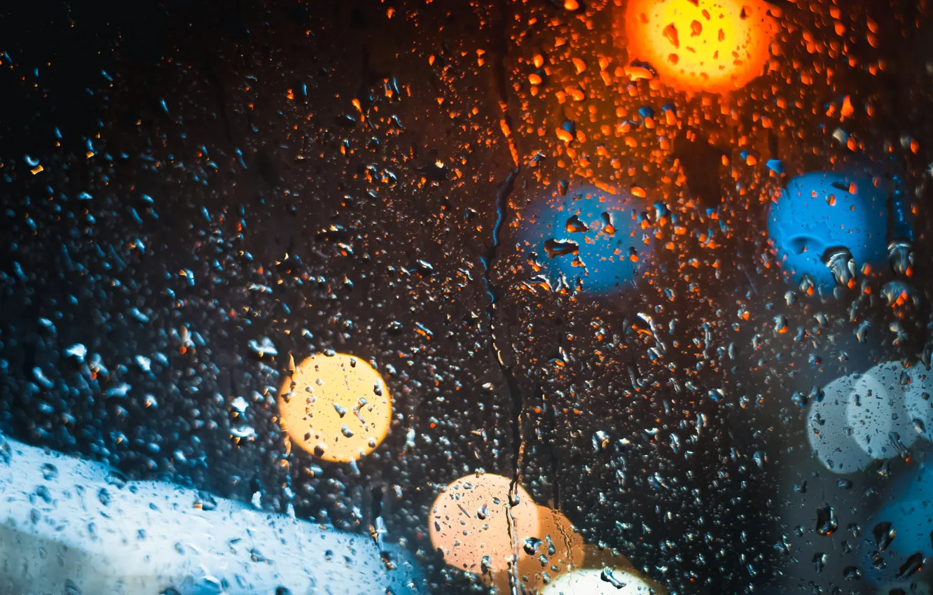 Фото обои стекло, капли, ночь, фото, дождь, обои, улица, street