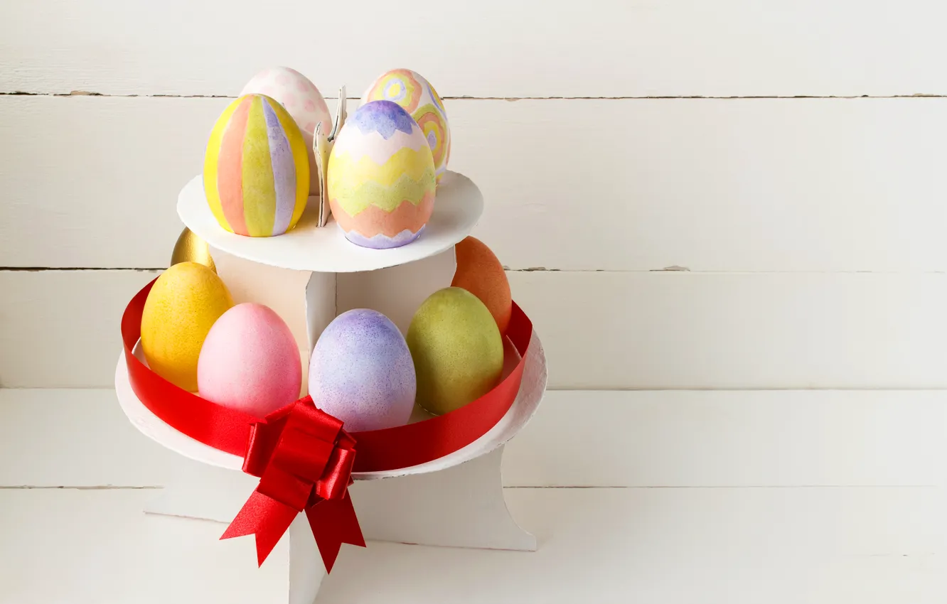 Фото обои яйца, пасха, бант, разноцветные, eggs, bow, easter holidays