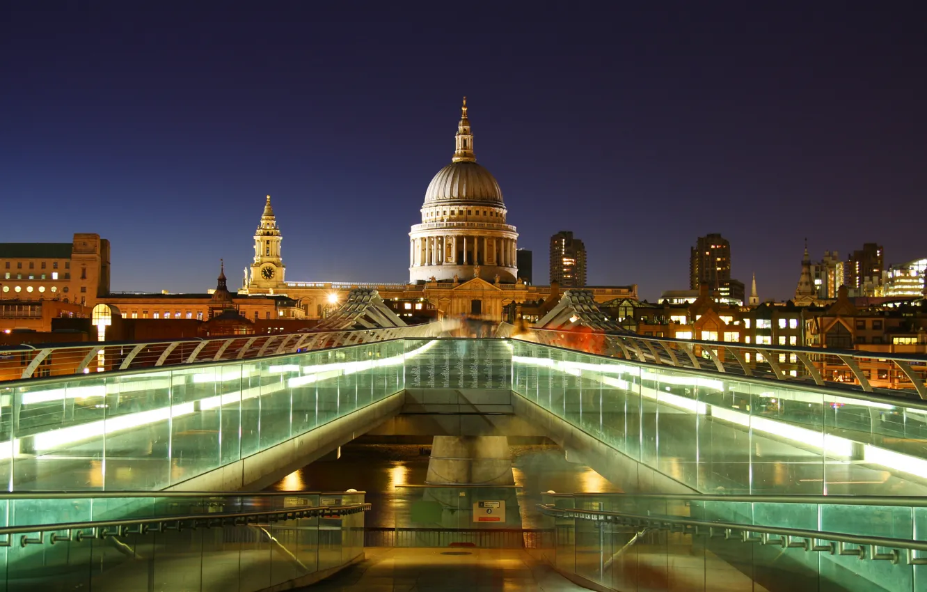 Фото обои вода, мост, lights, огни, Англия, Лондон, здания, вечер