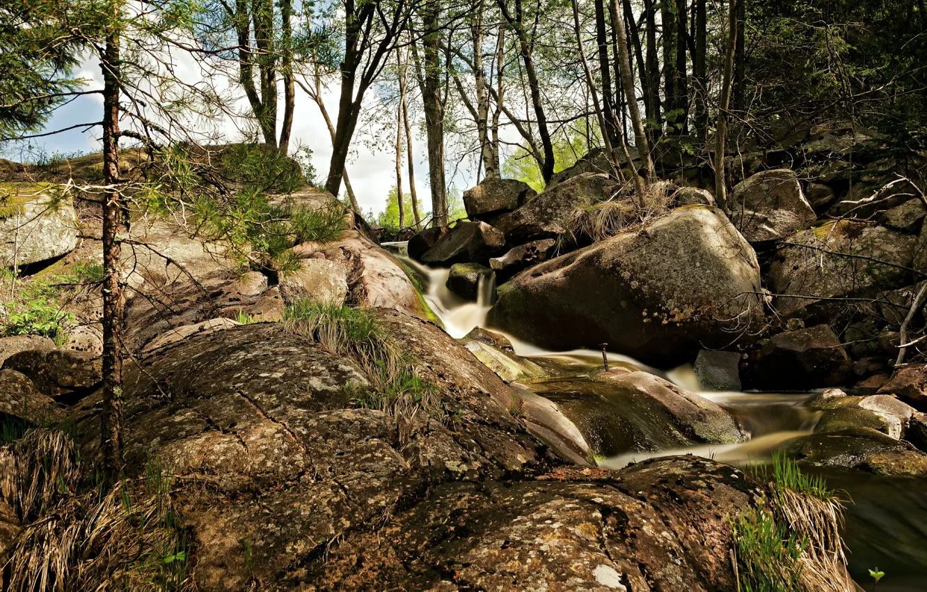Фото обои Поток, Камни, Nature, Речка, River