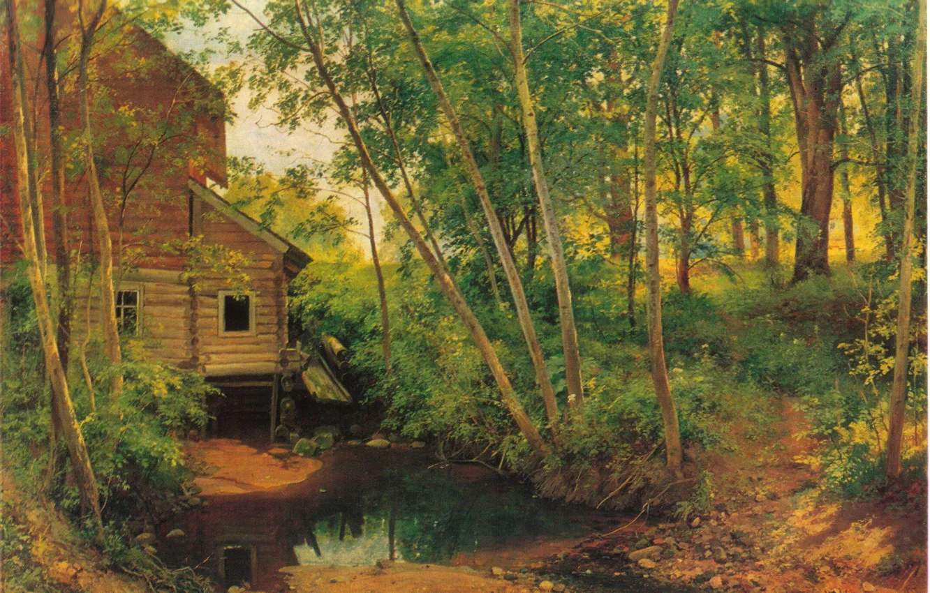 Фото обои картина, живопись, Шишкин, Мельница в лесу, 1897, Преображенское