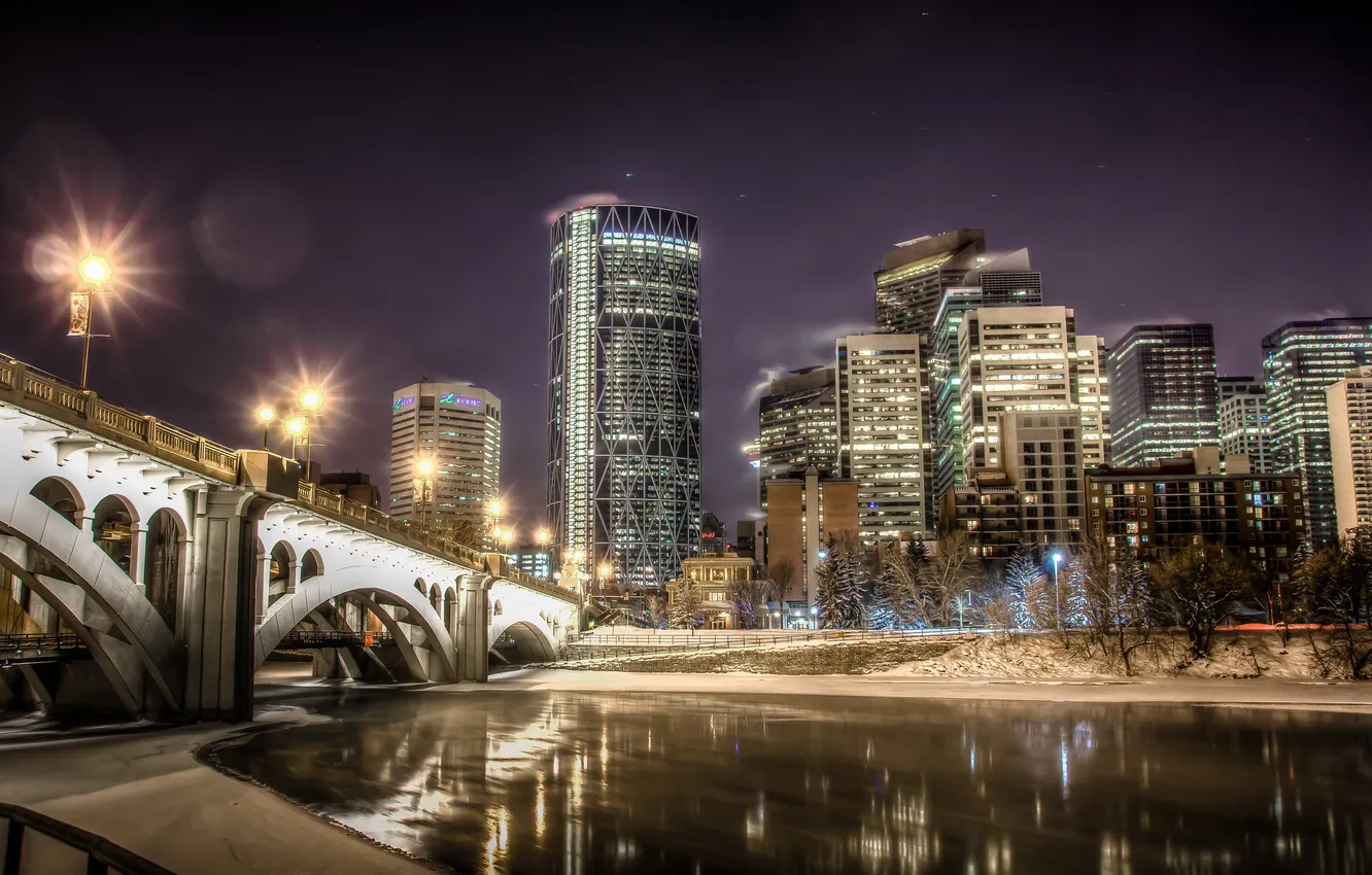 Фото обои ночь, город, Calgary