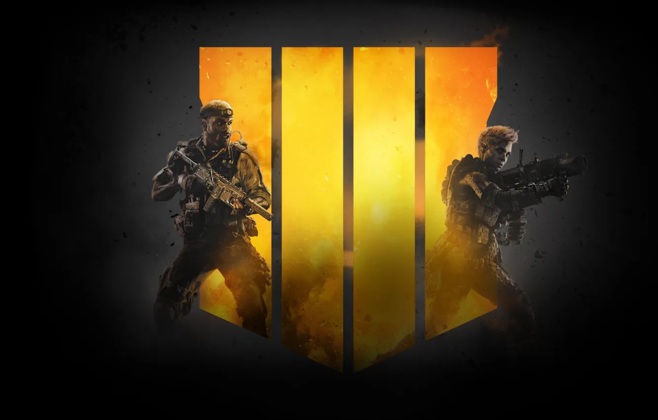 Фото обои темный фон, оружие, дым, лого, logo, воины, бойцы, Call Of Duty