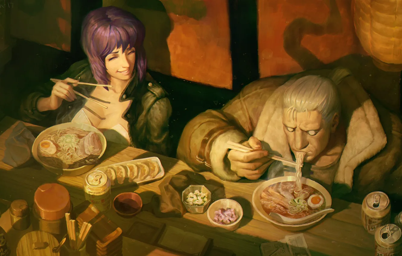 Фото обои аниме, art, Ghost in the Shell, Motoko Kusanagi, Batou, Major