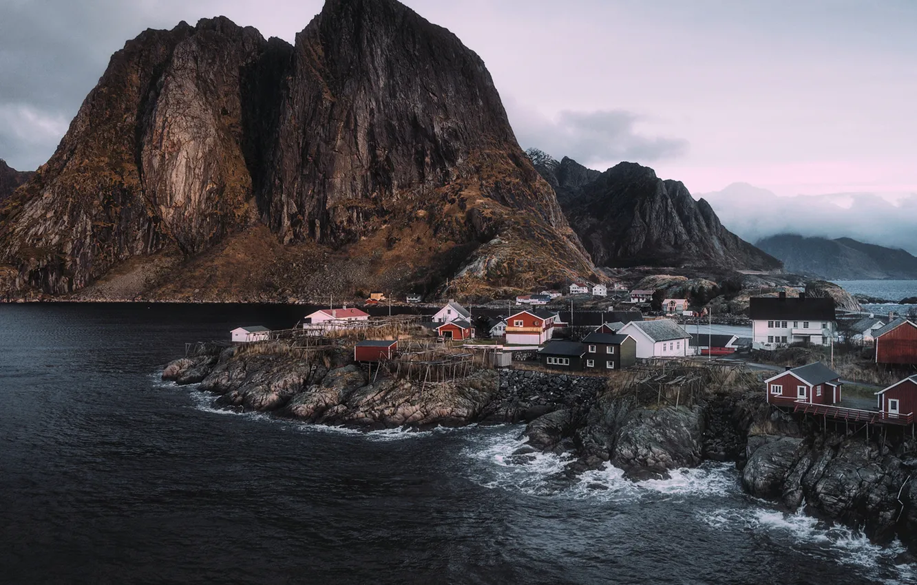 Фото обои mountain, village, Norway, Hamnøy