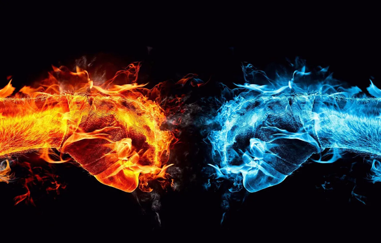 Фото обои лед, красный, огонь, голубой, fire, red, столкновение, ice