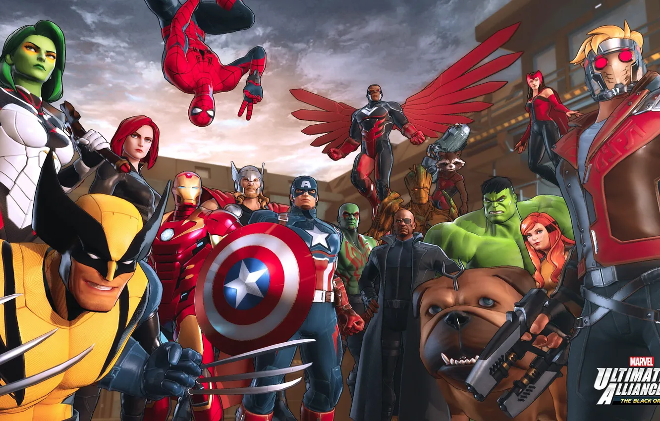 Фото обои Hulk, Wolverine, X-Men, Marvel, Falcon, Iron man, Thor, Captain america